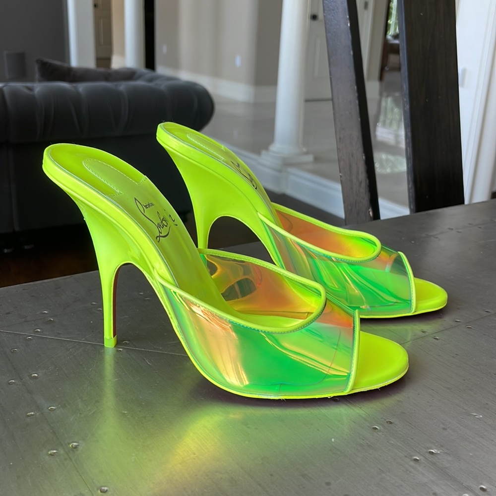 Christian Louboutin just arch 100mm fluo yellow neon stiletto sandal sz 39.5